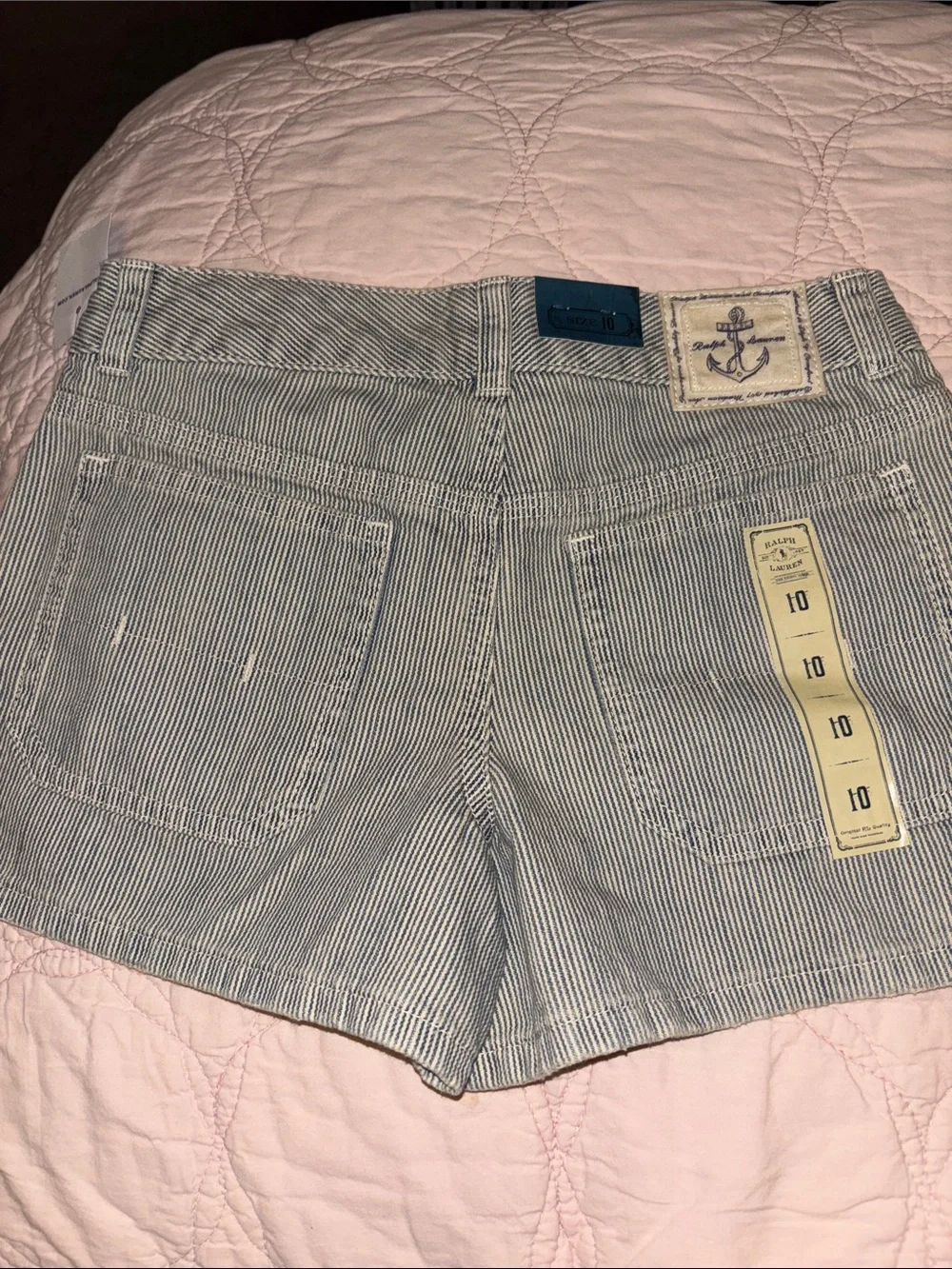 RALPH LAUREN NEW railroad stripe GIRLS Jean SHORTS,10